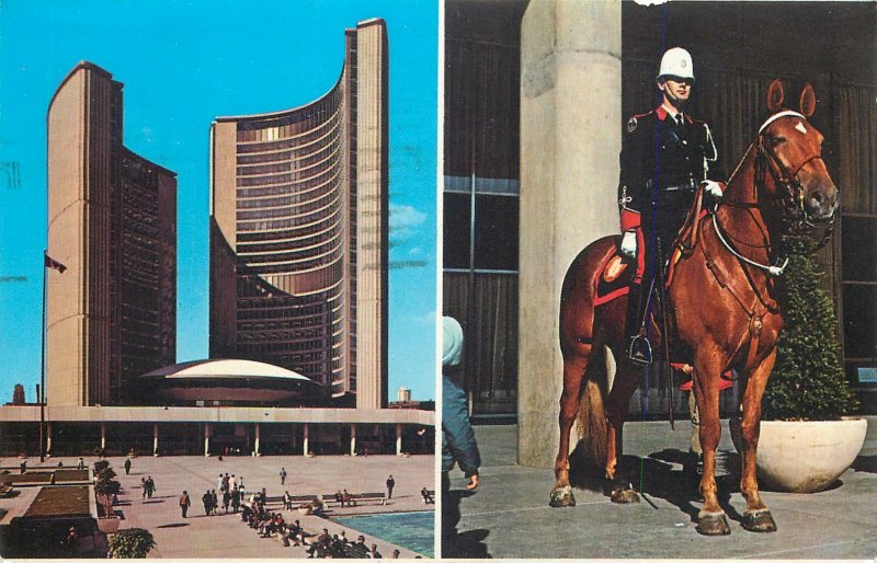 Postcard Toronto Nathan Phillips Square Metropolitan Mounted Police officer