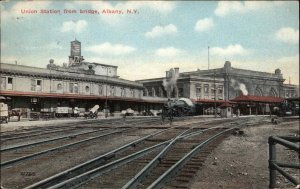 Albany NY Union RR Train Station From Bridge c1910 Postcard