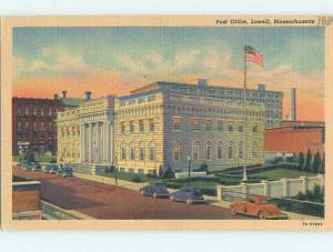 Unused Linen POST OFFICE SCENE Lowell Massachusetts MA hs1285