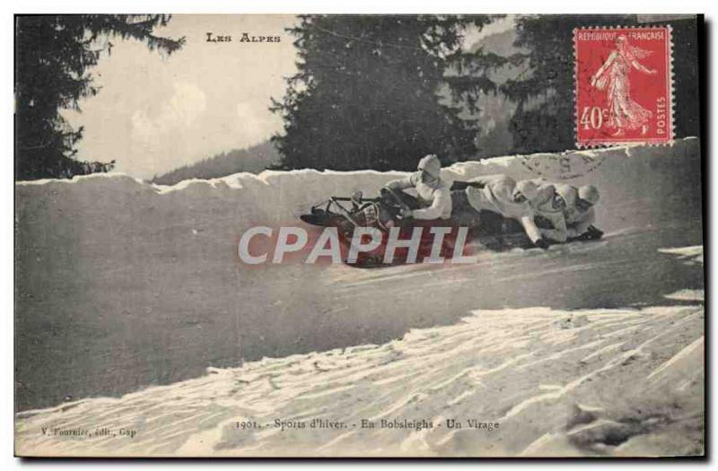 Old Postcard of Sports & # 39hiver Skating In bobsleigh Proceed