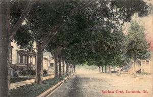 Hand Colored Postcard Residence Street in Sacramento, California~126764