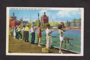 NJ Fishing Pier Men Girls Hotels Casino Atlantic City New Jersey Postcard