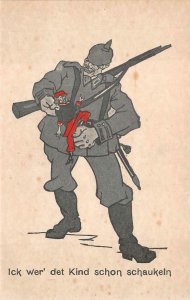 GERMANY SOLDIER PAINTING BELGIUM WW1 MILITARY PROPAGANDA POSTCARD (c. 1914)