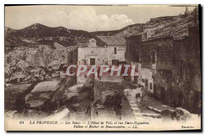 Old Postcard Provence Les Baux de Ville Hotel and Gate Street Evguires Vallon...