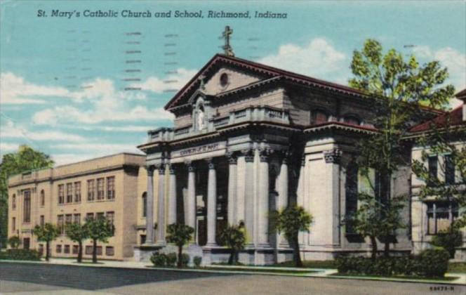 Indiana Richmond St Mary's Catholic Church and School 1961 Curteich