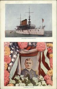 US Navy Ship Split View Admiral Evans & Cruiser Washington c1910 Postcard