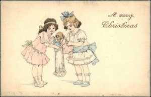 Scarce Frances Brundage Little Girls & Dolls c1910 Christmas Postcard