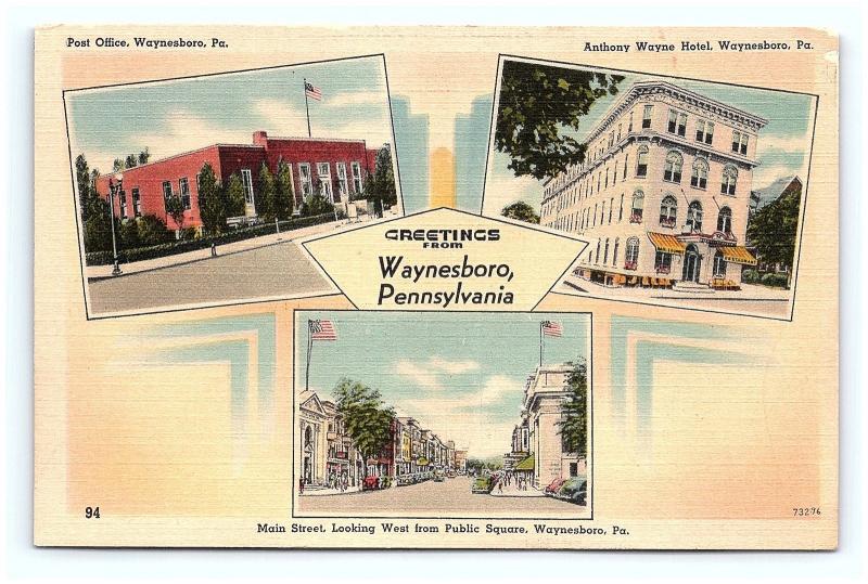 Postcard PA Waynesboro Multiview Buildings of Waynesboro Greetings Linen H04