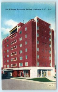 ANDERSON, South Carolina SC ~ Roadside WILMARY APARTMENT Building 1940s Postcard