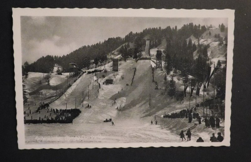 Mint Postcard Germany Partenkirchen Olympia Ski Station Olympics Snow RPPC 1936