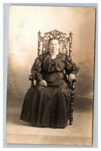 Vintage 1910's RPPC Postcard - Studio Portrait Well Dressed Woman in Fine Chair