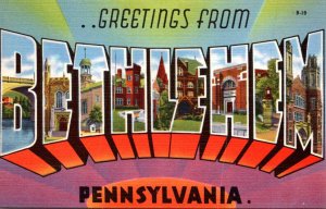 Pennsylvania Greetings From Bethlehem Large Letter Linen