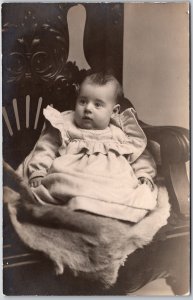 Infant Photograph Child Sitting On Wooden Chair Postcard