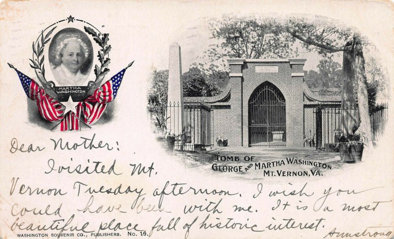 Crossed Flags and Martha Washington, 1898 Private Mailing Card, Used in 1904