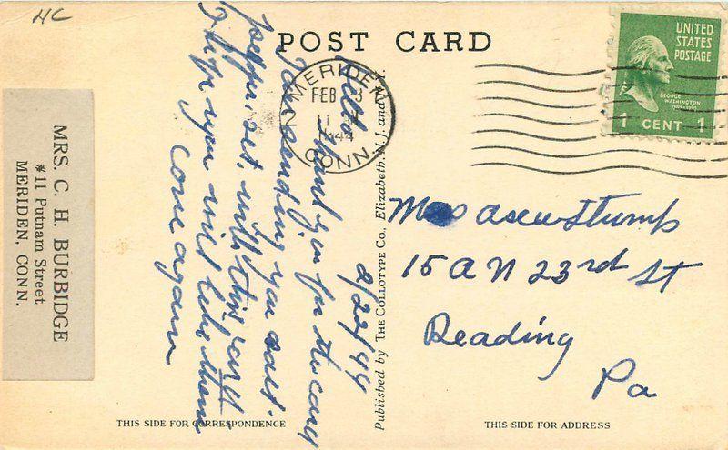 1944 Beach Road Clinton Connecticut Collotype hand Colored postcard 12574