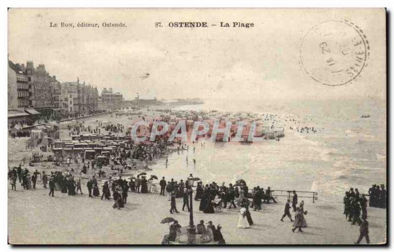 Old Postcard Belgium Ostend Beach