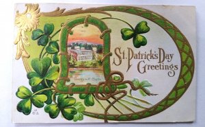 St Patrick's Day Postcard Glengarriff Castle Green Clovers Ireland Nash 1912