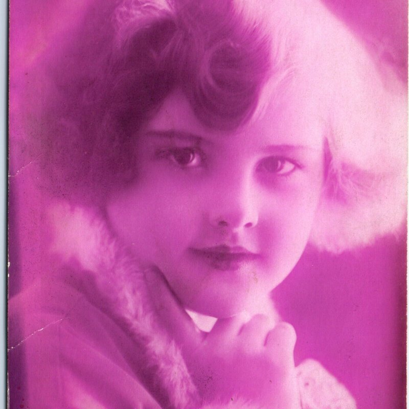 c1930s Cute Little Girl Purple Color RPPC Ukraine Russia Writing Ela Photo A148
