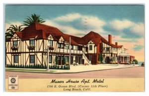 LONG BEACH, CA California ~ Roadside MANOR HOUSE Apt MOTEL  1954 Linen Postcard
