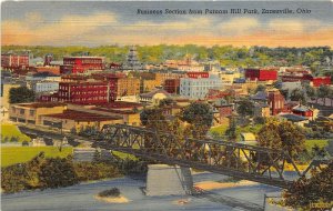 Zanesville Ohio 1940s Postcard Business Section From Putnam Hill Park Bridge