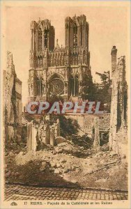 Old Postcard Reims Facade of the Cathedral and Militaria Ruins