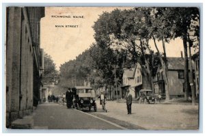 c1910's Main Street Classic Car Horse Carriage Dirt Road Richmond Maine Postcard