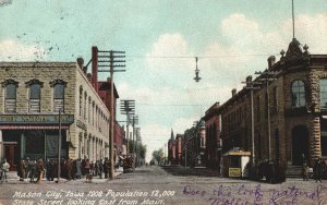 VINTAGE POSTCARD STATE STREET LOOKING EAST MASON CITY IOWA 1908 SCENE TRI-CANCEL