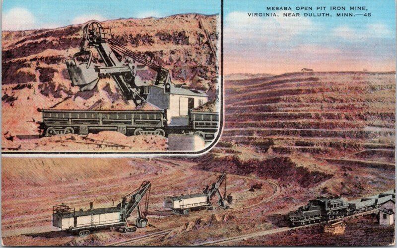 Mesaba Open Pit Iron Mine Virginia MN Minnesota Mining Unused Linen Postcard F46