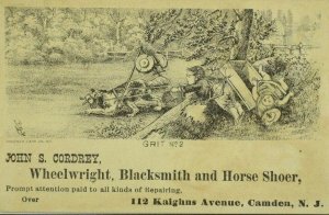 1879 John S. Cordrey Wheelwright Blacksmith & Horse Shoer Children Dog Cart P100