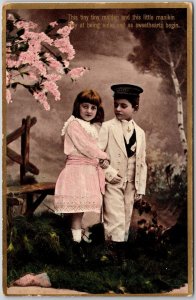 Tiny Maiden & This Little Manikin Sweet Little Couple Romance Posted Postcard