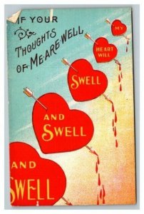 Vintage 1910's Valentines Postcard Cupid Arrow Through Heart-My Heart Will Swell