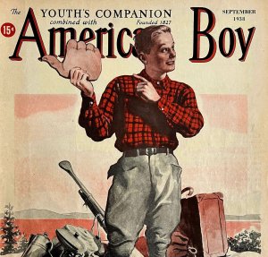 Hitchhiker Outdoorsman Football 1938 Lithograph American Boy Cover DWCC12