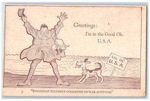 Greetings German Soldier Camp Knights Of Columbus Camp Dodge Iowa IA Postcard