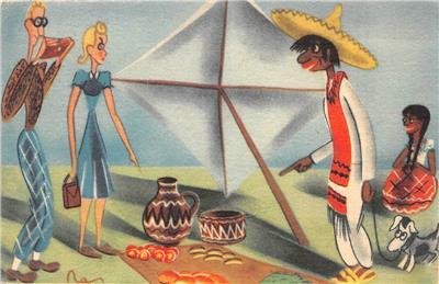 Tourists in the market Mexican Vendors Comic Art Mexico 1939 Vintage Postcard