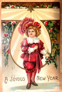 Vintage Victorian Postcard 1908 A Joyous New Year - Gentleman in a Red