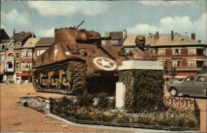 BASTOGNE GERMANY Tank and Statue General Mac Auliffe Old Postcard