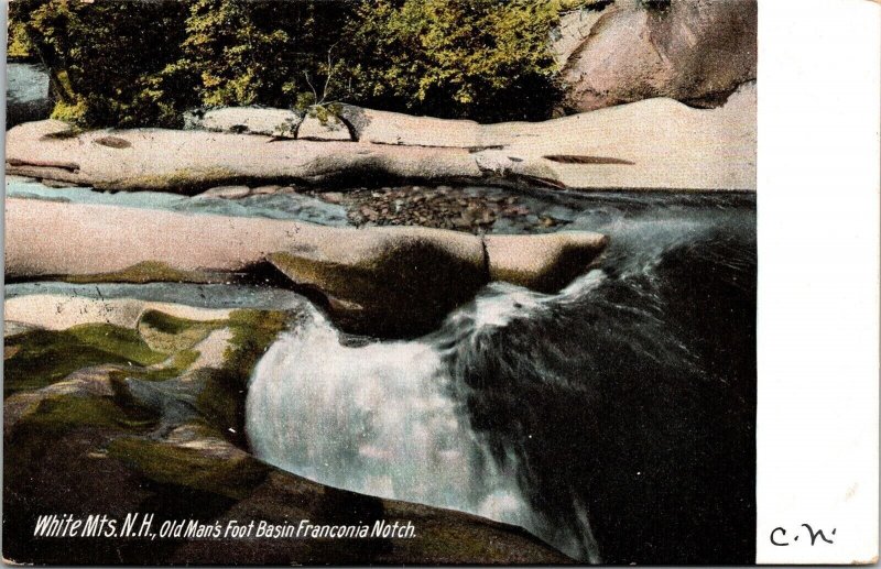 Old Man Foot Basin Franconia Notch White Mountains NH UDB Cancel WOB Postcard 