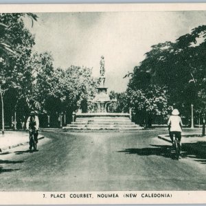 c1900s Place Courbet, Noumea, New Caledonia Fountain Square Bicycle People A191