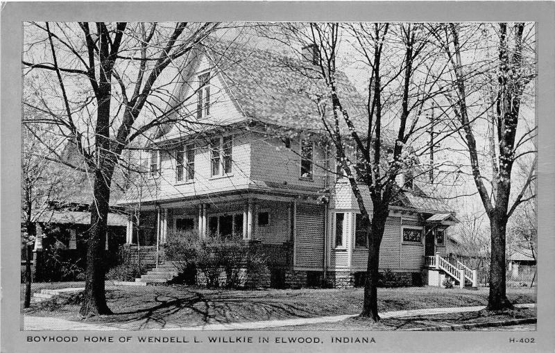 Elwood Indiana~Wendell L Willkie Boyhood Home~1940s Silver Border Postcard