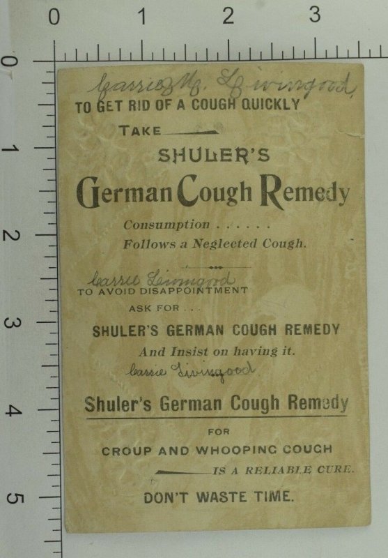 1870's-80's Embossed Shuler's German Cough Remedy Child Long Hair Blossoms P104