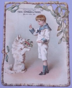 1800s Dog Puppy Christmas Belleville Fuess Espenhain Fischer Die Cut Trade Card