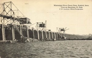 KEOKUK IOWA~MISSISSIPPI RIVER POWER DAM FROM HAMILTON ILLINOIS~ANSCHUTZ POSTCARD