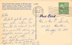 City of Cheboygan Steamer Car Ferry St Ignace Michigan 1951 linen postcard