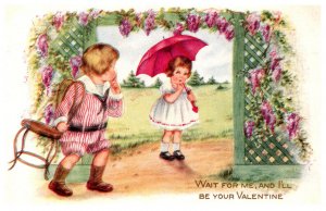 Valentine  Boy with Chair, Girl with Umbrella
