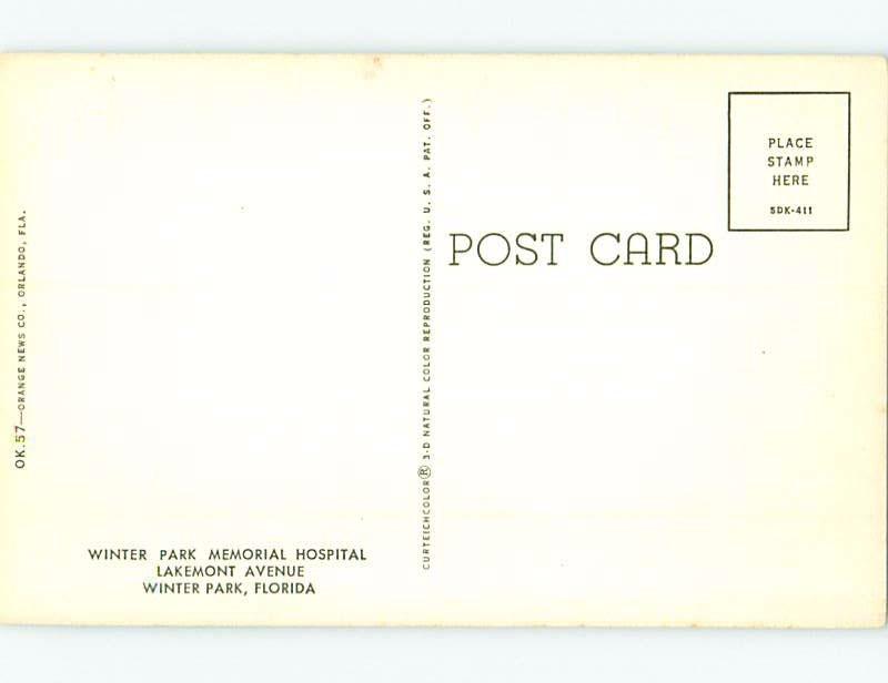 Unused Pre-1980 HOSPITAL SCENE Winter Park - Near Orlando Florida FL d5355