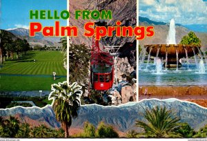 California Hello From Palm Springs Showing Golf Course Aerial Tram Car and Ai...