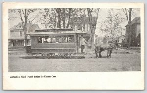 Centralia Illinois~Rapid Transit Horse Drawn Street Car~3 Story Homes~c1905 B&W