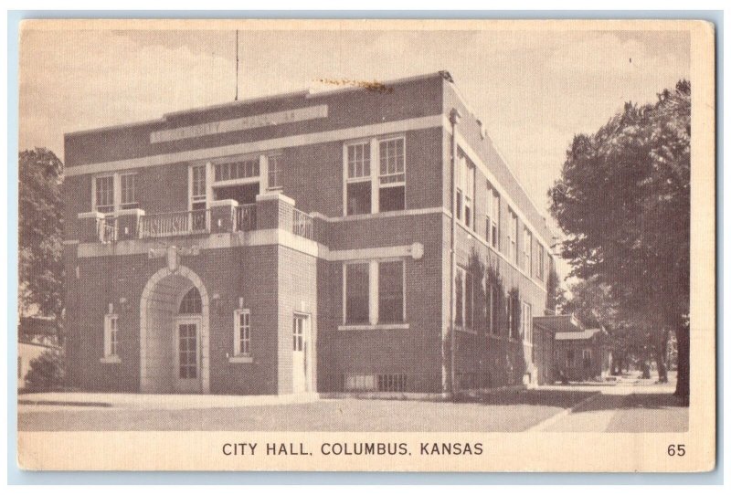 c1920's City Hall Building Office Entrance Pathways Columbus Kansas KS Postcard