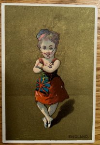 Antique Victorian Trade Card England Patriotic Beautiful Woman English Flag!!!