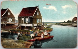 Holland, Marken, Historic Village Scene Wooden Houses Canal & Rowboats, Postcard